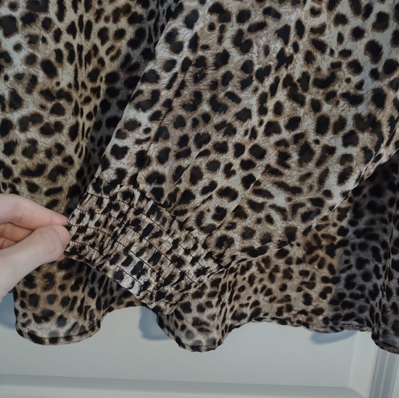 Torrid Leopard Print Chiffon Smocked Mock Neck Blouse - Picture 7 of 15
